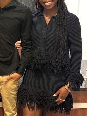 Zara Black Fringe Ribbed Knit Mini Dress